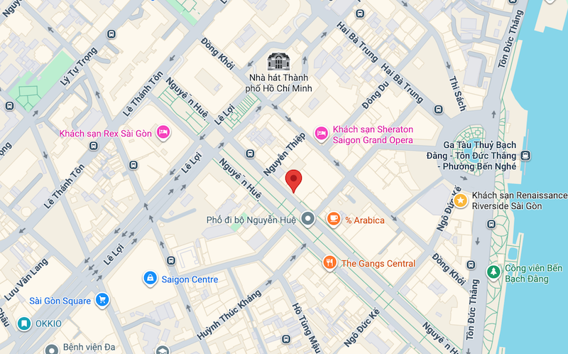 Bản đồ vị trí văn phòng NSpace tại 68 Nguyễn Huệ, TP Hồ Chí Minh