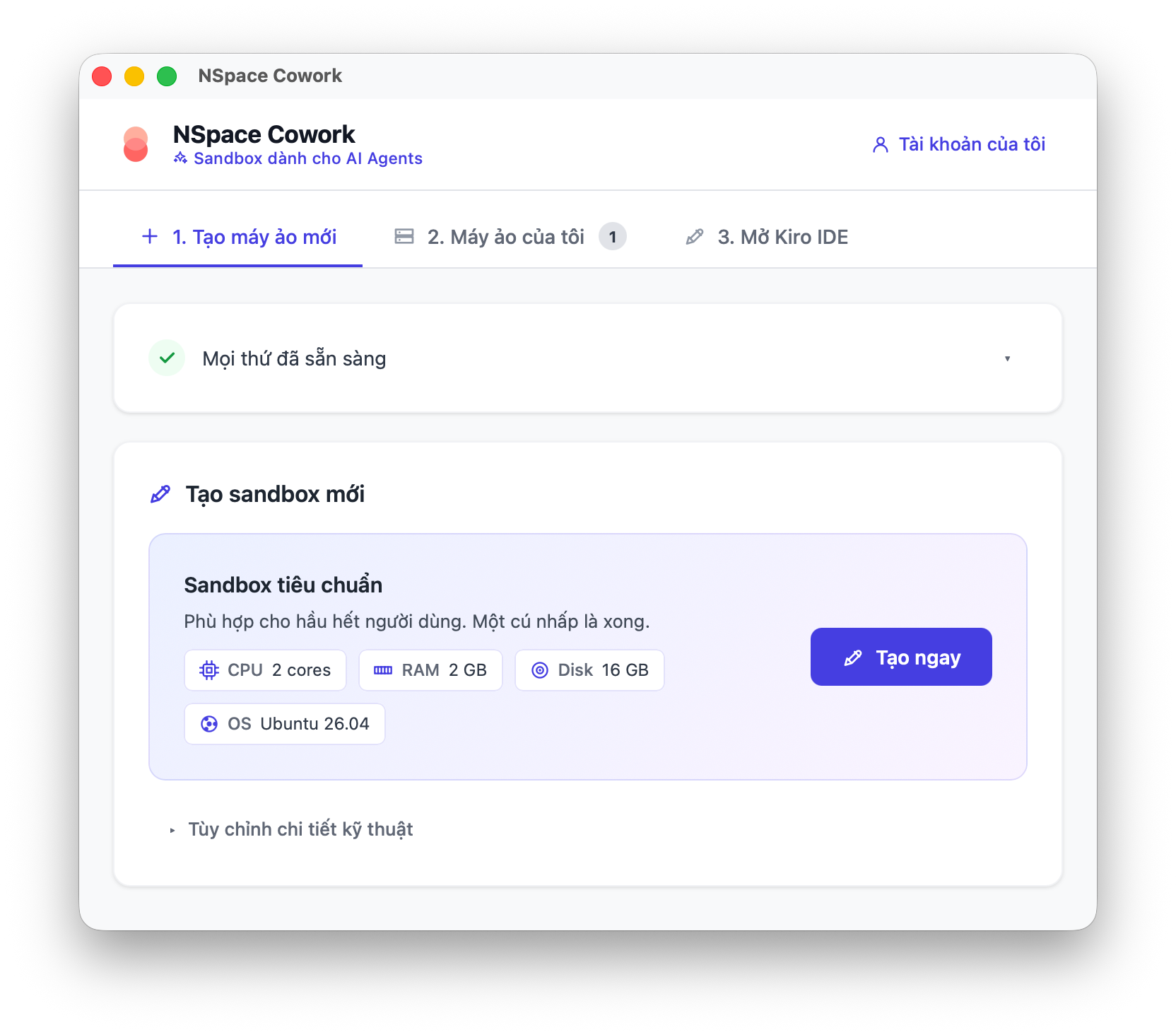NSpace Cowork App — màn hình 1